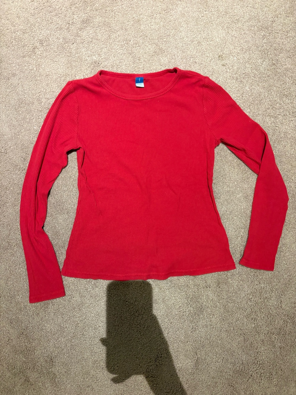 Old Navy Bright Red Ribbed Scoop-Neck long sleeve size small